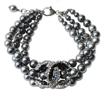 Chanel Triple Strand Pearl & Crystal CC Logo Bracelet