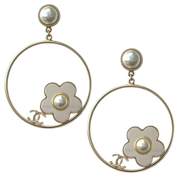 Chanel Pearl, CC Logo & Floating Flower Hoop Earrings
