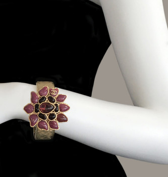 Chanel Purple Gripoix Poured Glass Flower Cuff