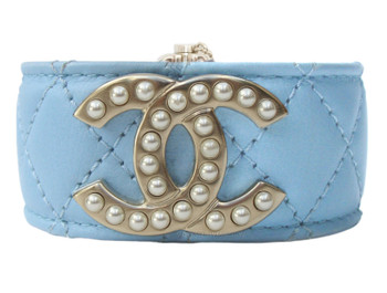 Chanel Quilted Leather & Pearl Logo Wrap Cuff