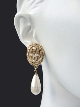 CHANEL Métiers d'art Crystal CC, Crown & Pearl Drop Earrings
