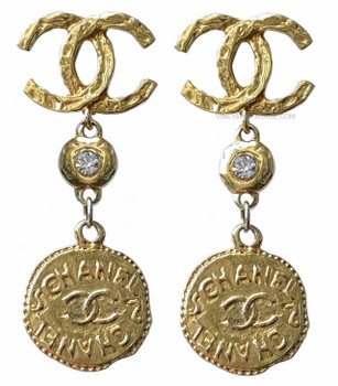 CHANEL VERY VINTAGE CC LOGO, CRYSTAL & COIN EARRINGS as seen on Kim Kardashian & Lady Gaga
