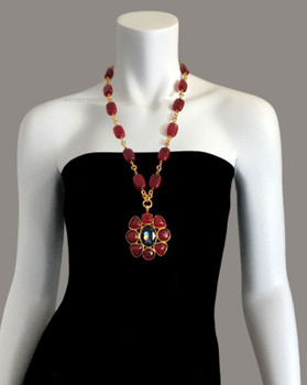1990'S Rare Couture Gripoix & Blue Crystal Necklace
