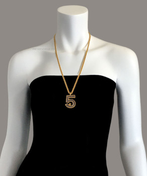 Chanel Blue Stitched Denim N°5 & Floating CC logo Necklace