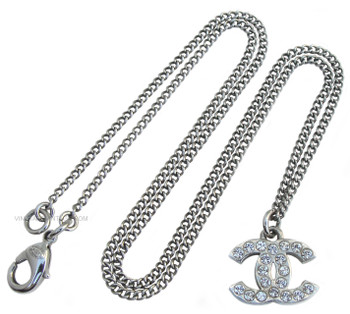 Chanel Classic Crystal Filled CC Logo Pendant Necklace
