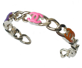 Chanel Cruise 2024 Colorful Enamel CC Logo & Chain Link Cuff Bracelet