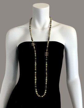 Chanel Cuba Cruise Long Variegated Green Pearl, Star & CC Logo Necklace