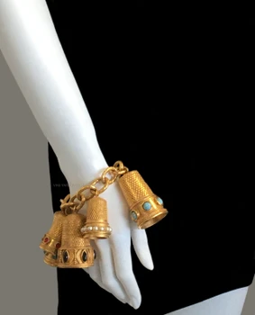 Chanel Rare Haute Couture Oversized Thimble Bracelet & Earring Set
