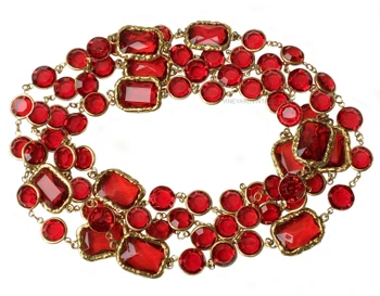 Chanel Ultra Rare 1981 Ruby Red Crystal Chicklet Sautoir Necklace