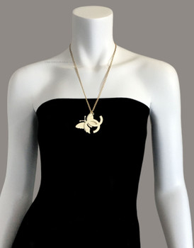 Chanel Oversized Enamel Butterfly & CC Logo Double-Sided Charm Necklace