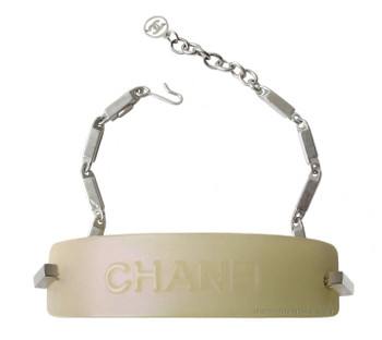 Chanel Silver & Opalescent Nameplate Bracelet