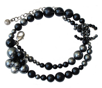 Chanel Short Black & Tahitian Gray Pearl, Knot & CC Logo Necklace