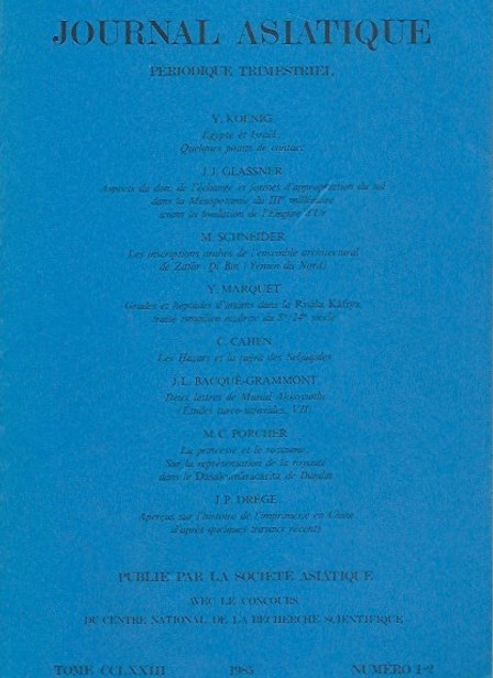 JOURNAL ASIATIQUE- Tome CCLXXIII 1985