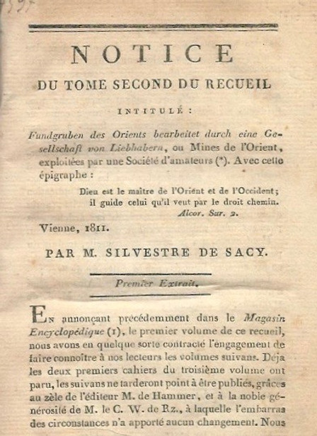 Notice du Tome second du recueil intitulé : Mines de l'Orient, exploitées par une Société d'amateurs