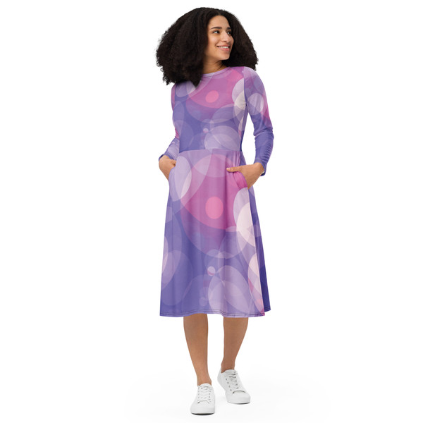 Purple Bubble long sleeve midi dress