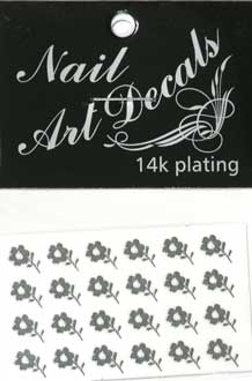 Nail Art Decals with 14k Plating - Silver Flower
