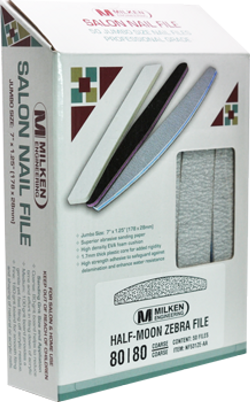 Berkeley Half Moon Zebra Nail File -  50 Files - 80/80 grit