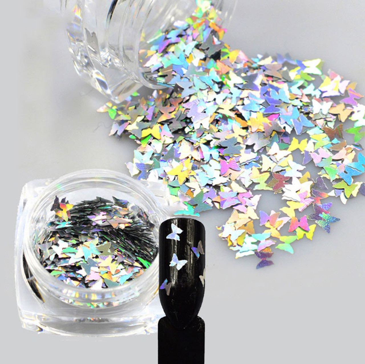 NDI Beauty Ice Mylar Nail Art Sparkly 3D Glitter Silver Laser Butterfly - 10g
