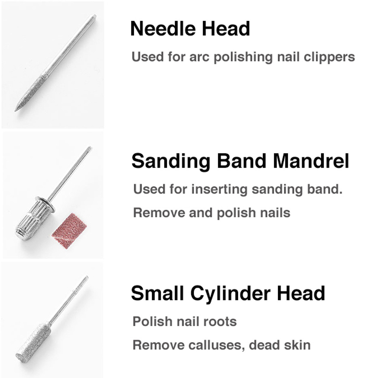 NDi beauty Diamond Nail Drill Bits Set (6 Bits + 6 sanding heads) - 3/32 Shank