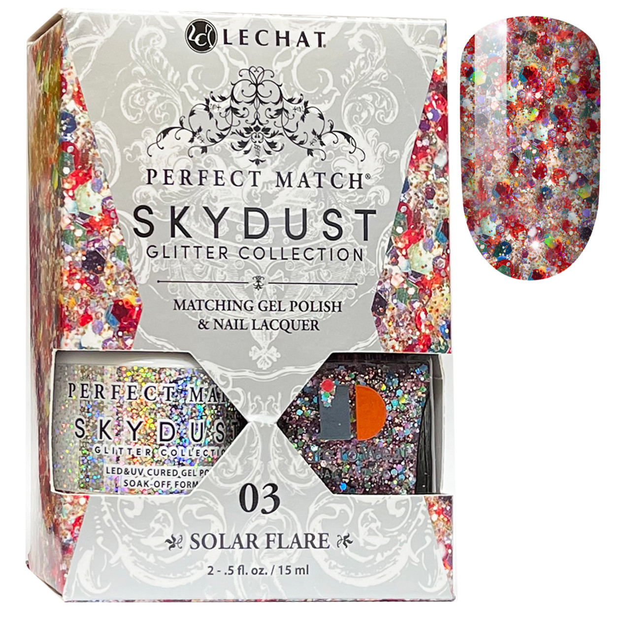LeChat Perfect Match Sky Dust Glitter  Gel Polish + Nail Lacquer Solar Flare - 5 oz