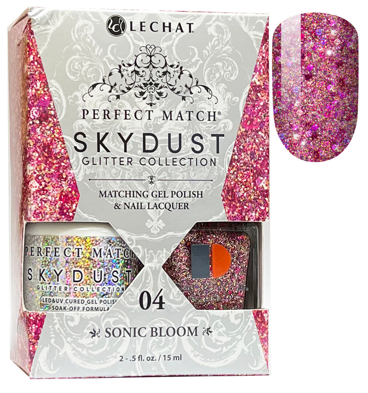 LeChat Perfect Match Sky Dust Glitter  Gel Polish + Nail Lacquer Sonic Bloom - 5 oz