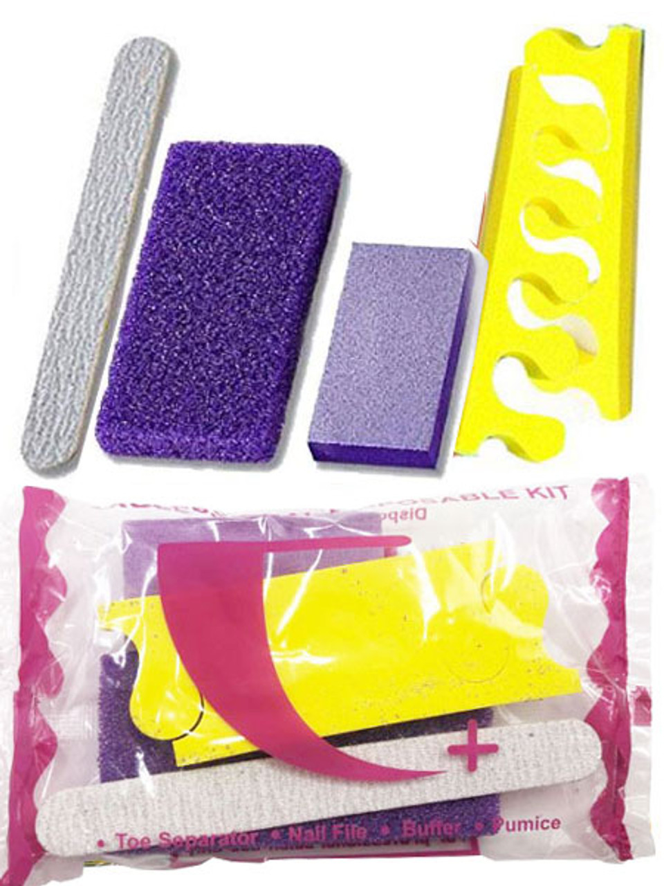 Disposable Purple 4 Piece Pedicure Kit (Nail File, Buffer, Toe Separator & Pumice)