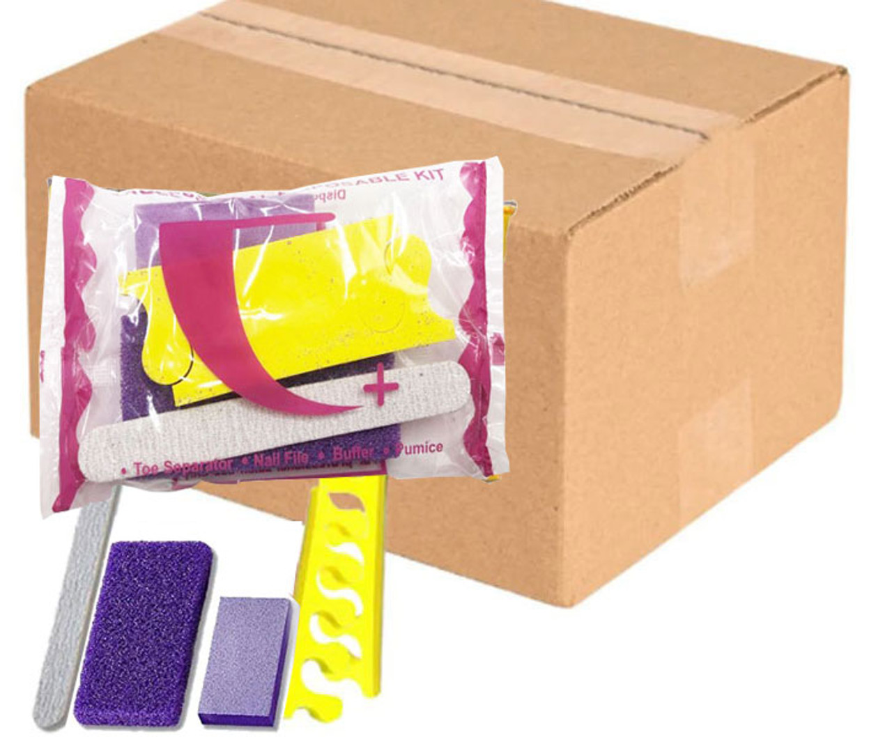 Disposable Purple 4 Piece Pedicure Kit (Nail File, Buffer, Toe Separator & Pumice) - 200/Box