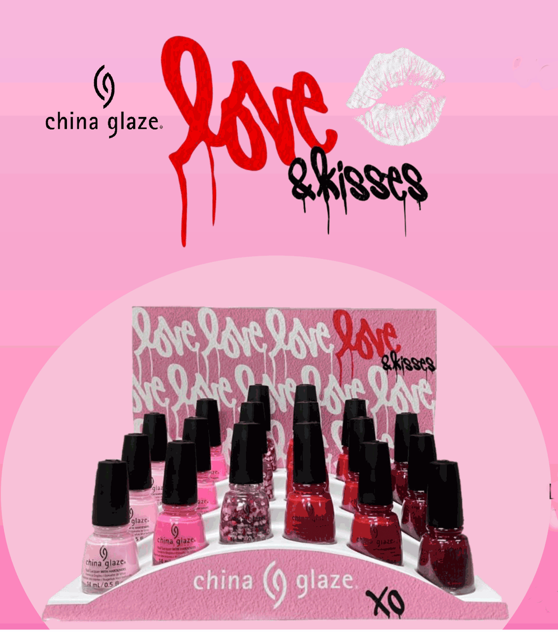 China Glaze Love & Kisses Valentine's Day 2024 Collection - 18 PC Display