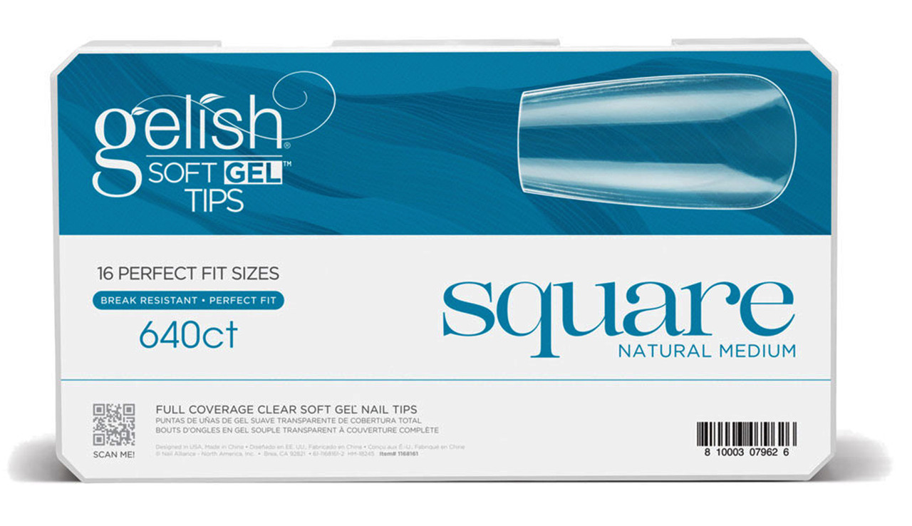 Gelish Soft Gel Tips Square Natural Medium - 640 CT