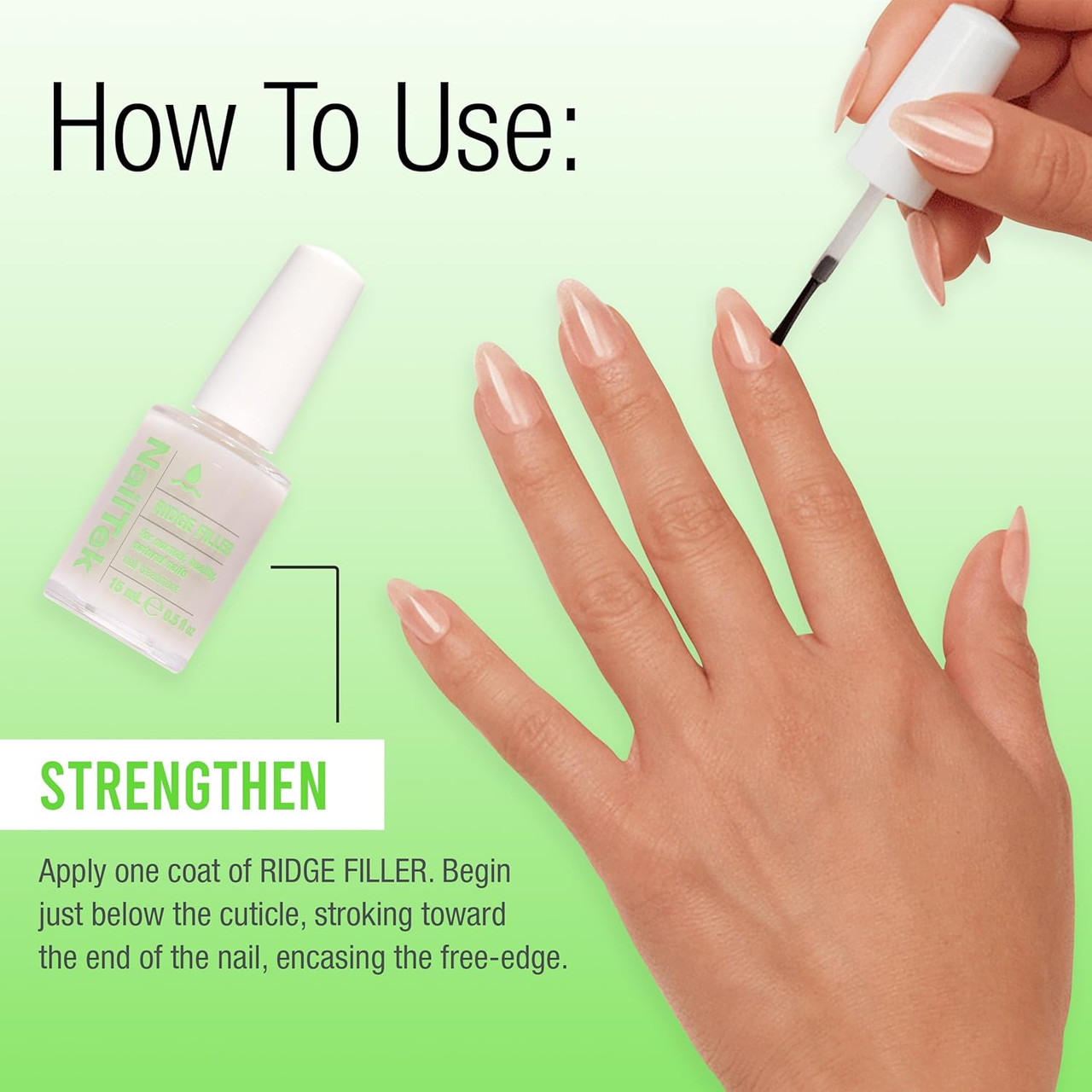 NailTek Ridge Filler Formula 1 - Ridge Filling Strengthener, 0.5 fl oz