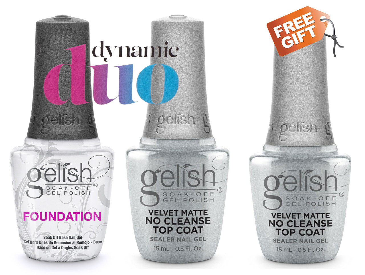 Gelish Foundation + Gelish Velvet Matte No Cleanse Top Coat + FREE Gelish Top Coat of Your Choice