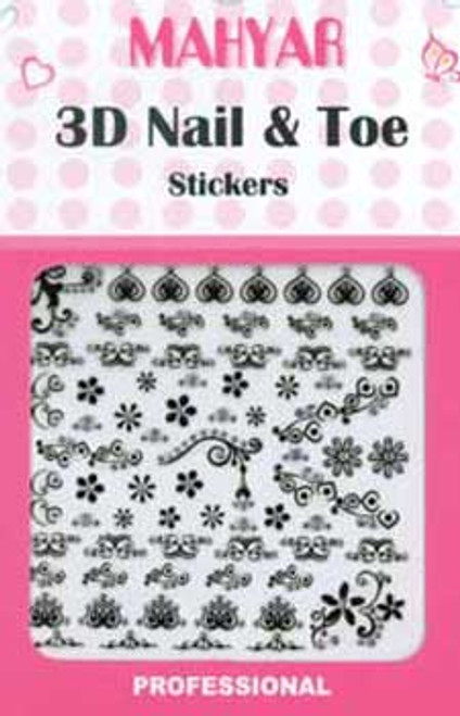 3D Jeweled Nail & Toe Stickers - NSA14 Black