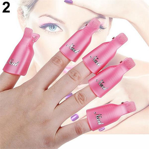 Professional Reusable Plastic Gel Polish Soak Off Remover Wrap Clip Cap - PINK 10pc