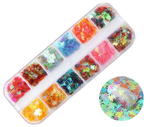 NDi beauty Ice Mylar Nail Art Holographic Laser Shining Iridescent Maple Leaf - 12 Colors