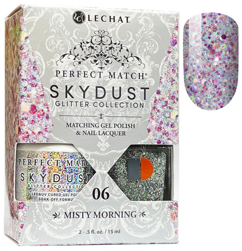 LeChat Perfect Match Sky Dust Glitter  Gel Polish + Nail Lacquer Misty Morning - 5 oz