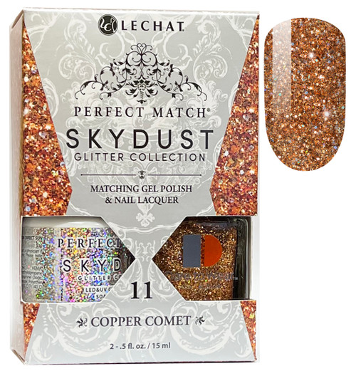 LeChat Perfect Match Sky Dust Glitter  Gel Polish + Nail Lacquer Copper Comet - 5 oz