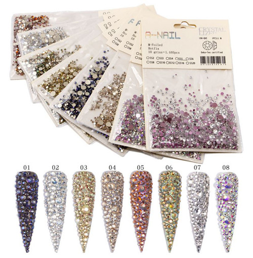 NDi beauty Crystallized HotFix Rhinestones FlatBack Mix Sizes AB Color - 1440 pcs