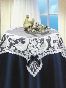 Lace Table Topper Geese Design 32 x 32 in. White