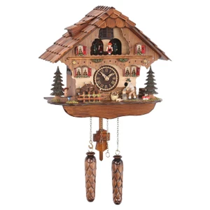 Black Forest Quartz Cuckoo Clock with Turning Mill Wheel plays 12 Different Melodies
