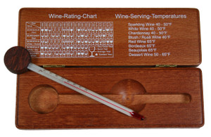 Wine thermometer in walnut finish wood case hokco open view