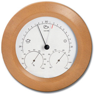 Analog Weather Station 8 inch Round Natural Beechwood Barometer Hygrometer Thermometer Hokco