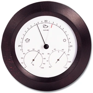 Analog Weather Station 8 inch Round Mahogany Barometer Hygrometer Thermometer Hokco
