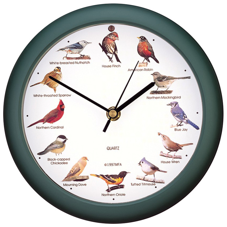 Original Singing Bird Clock Green 8 inch by Mark Feldstein