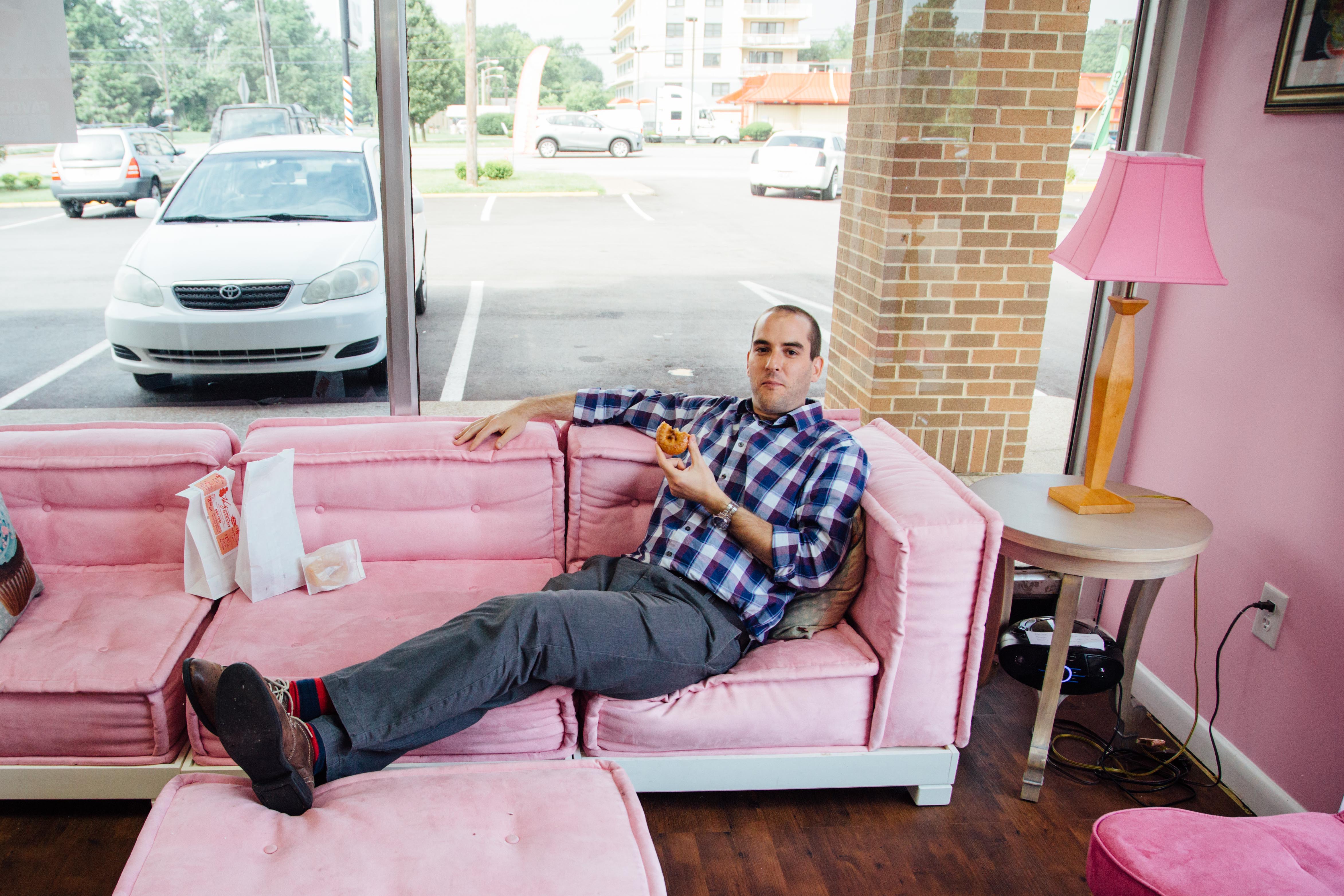 Heitzman's pink lounge area