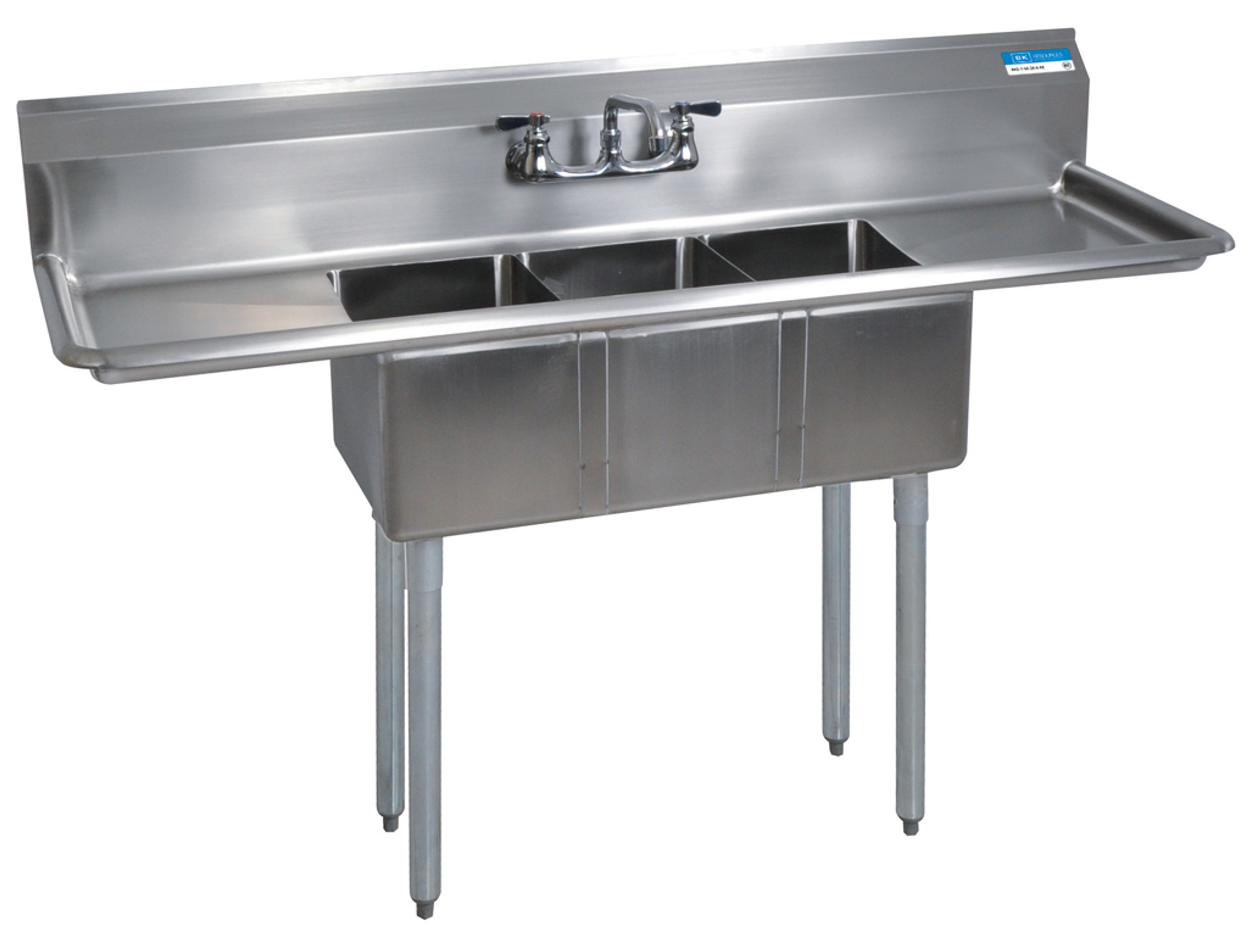 BK Resources 3 Compartment Sink 10x14x10 with Two Drainboards