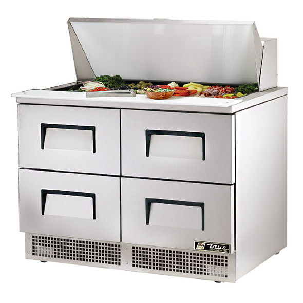 True TFP-48-18M-D-4 - 48" 18 Bin 4 Drawer front breathing Sandwich Prep Table