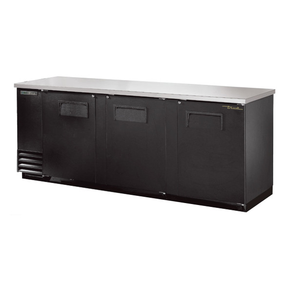 Front view of True's TBB-4-HC Solid Door Back Bar Cooler