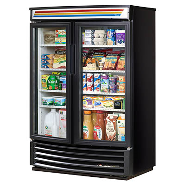 True GDM-35SL-RF-LD Glass Swing Two-Door, Slim Line, Radius Front Merchandising Refrigerator