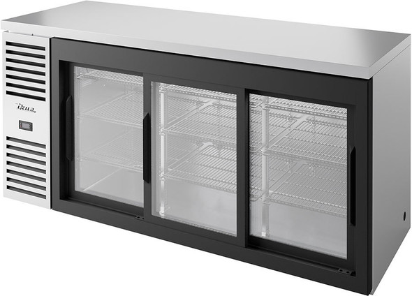 True TBR72-RISZ1-L-S-111-1 Sliding Glass Door Back Bar Cooler filled with bottled beverages