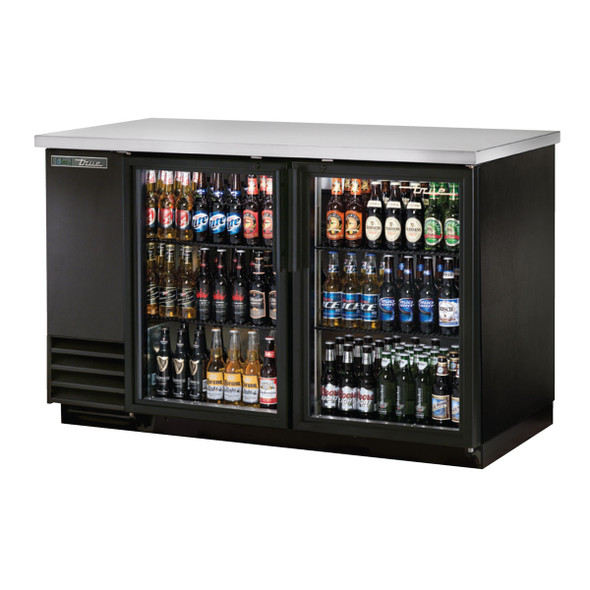 Front view of the True TBB-2G-HC-LD Glass Door Back Bar Cooler